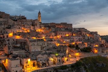 Matera cityscape night view , Basilicata, Italy