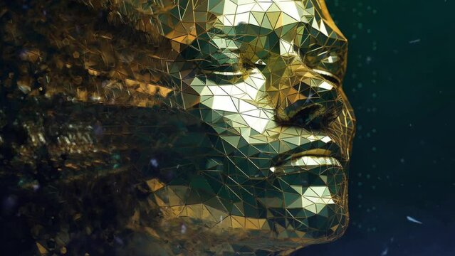 Golden Mosaic Fragmentation of a 3D model portrait
