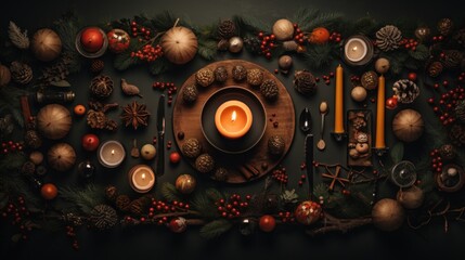 A top view of a festive flat lay created with minimal Christmas tree decor and soft lighting AI generated illustration
