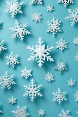 Fototapeta na wymiar Abstract snowflake patterns made with minimalist Christmas decor in flat lay style AI generated illustration