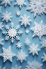 Naklejka na ściany i meble Abstract snowflake patterns made with minimalist Christmas decor in flat lay style AI generated illustration