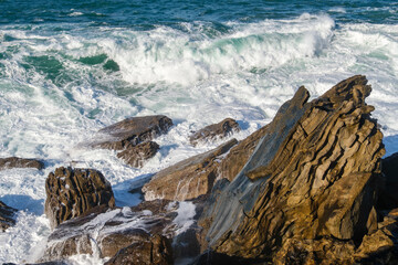 Waves and Rocks at the coast in Donostia-San Sebastian, Spain