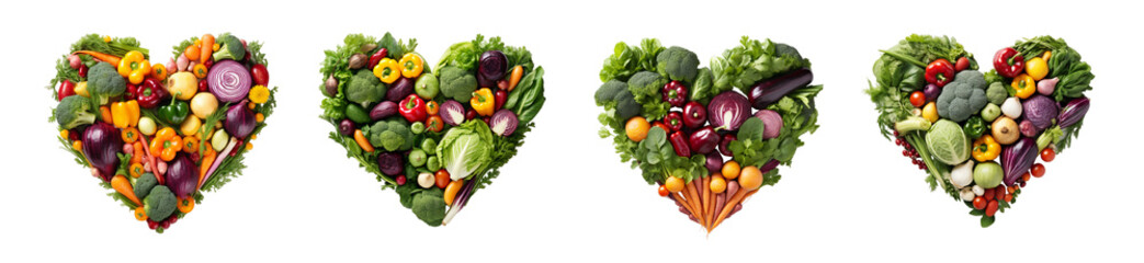Heart shaped vegetables isolated on transparent background. 