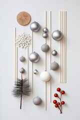 Christmas backdrop with a flat lay arrangement of minimalist wooden ornaments  AI generated illustration