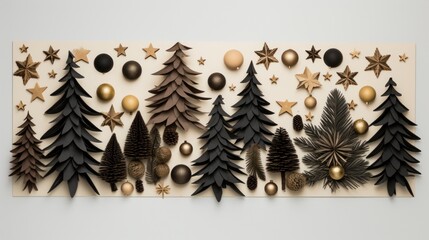 Christmas backdrop with a flat lay arrangement of minimalist wooden ornaments  AI generated illustration