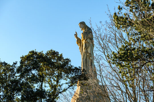 Statue of Jesus at the top of Mount Urgul in San Sebastian, Spain.
