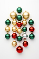 Christmas tree ornaments arranged minimally on a white surface  AI generated illustration