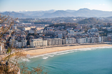 Naklejka premium View of City and Bay of La Concha from Monte Urgull , Donostia-San Sebastián, Spain