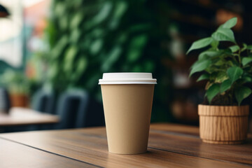 Paper coffee cup in coffee shop.