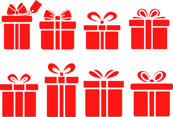 Set of red gift boxes isolated on white background, concept for gifts, shopping, design element