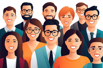 Group of people wearing glasses standing together. Teamwork, diversity, or gathering of professionals. - obrazy, fototapety, plakaty