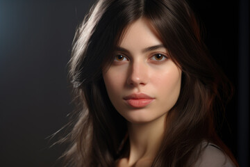 Fototapeta premium Woman with long brown hair posing for picture. This image can be used in various contexts.