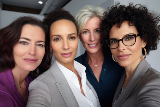Group of women standing next to each other. This versatile image can be used to represent friendship, teamwork, diversity, empowerment, and more.