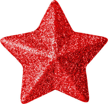 red Christmas star glitter sticker isolated on white background