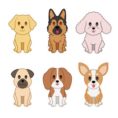 Dog cute style vector illustration set for pet business and entertainment. Cute dog mascot set