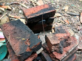 Traditional kitchen with clay bricks. Traditional Asian clay kitchen.