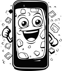 Cartoon mobile toy vector, coloring page