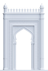 Fototapeta premium 3d illustration. Eastern marble arch of the mosaic. Carved architecture and classic columns. Indian style. Decorative architectural frame .