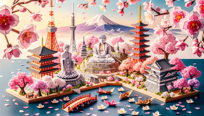 Sakura Origami Landmarks of Japan