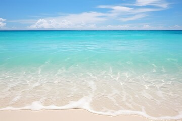 Fototapeta na wymiar Stunning Aerial View of a Serene Beach with Crystal Clear Blue Ocean and Blue Sky Generative AI