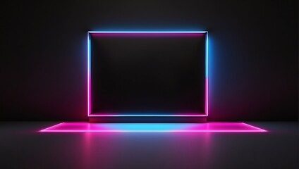 "An amazing black background featuring a neon square glowing with blue and purple colors."