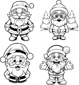 Santa vector image, coloring page black and white
