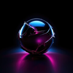 A shiny ball with a pink glow on it.