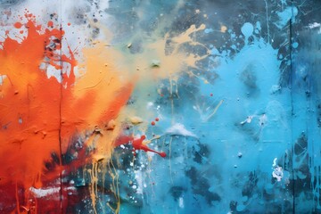 Vibrant and Colorful Abstract Painting with Splatters on a Wall as a Creative Artistic Background Generative AI