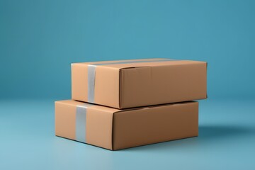 Stacked Brown Cardboard Boxes on Blue Surface for Shipping and Storage Needs Generative AI