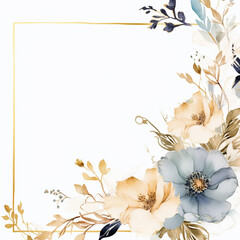 Elegant floral frame of flowers with leaves in nude tones on a light background in watercolor style