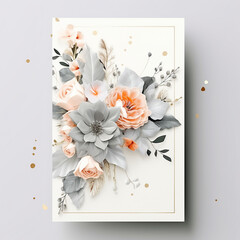 modern, stylish mockup of a congratulatory letter, cards with delicate flowers, leaves and berries in nude tones on a light background