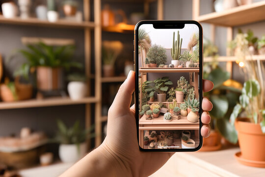 A person taking a picture of plants in a store.