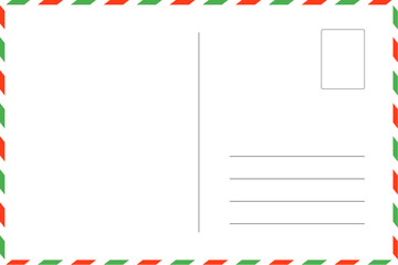 blank postcard template with place for stamp and Christmas colors