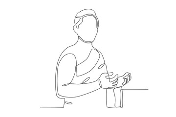 A man praying side view. Hajj one-line drawing