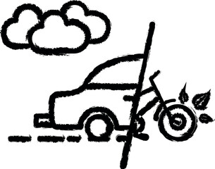 Car, cloud smoke, bicycle icon grunge style vector
