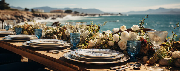 Elegant Wedding Table Setting with Beautiful Floral Decor and Romantic Atmosphere, 
Stylish Wedding Reception Table with Happy Guests and Festive Decor, 
Atmospheric Details, and Joyful Celebration 