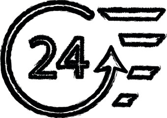 24 hours service outline icon grunge style vector