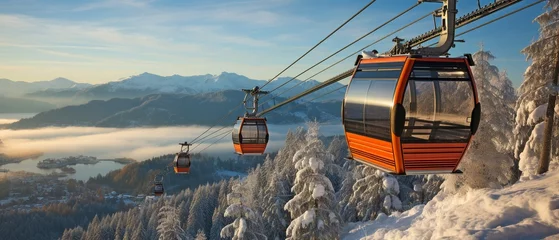 Foto op Canvas cabins for ski lifts. © tongpatong