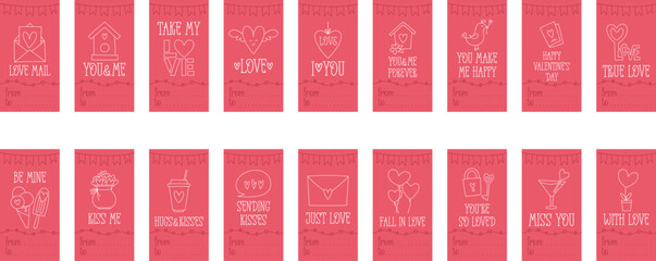 Valentines Day printable gift tags template in doodle style