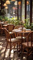 Obraz premium The cafe's chairs and tables.