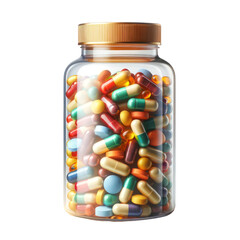 Vitamins bottle isolated on white transparent background, food supplement, PNG