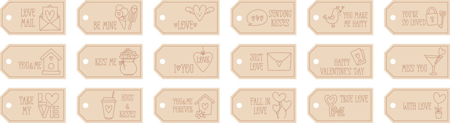 Valentines Day printable tags template in doodle style