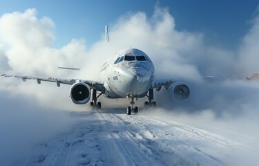 airport operations during the winter during a snowstorm.