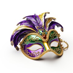 Festive Grouping of mardi gras, venetian or carnivale mask on white background.