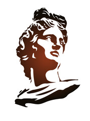 Apollo - isolated vector image of antique statue. Phoebus, God of the Sun, patron of art and the Muse. Symbol of handsome and beauty male