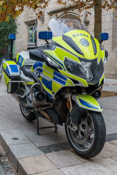 Dublin, Ireland - 2023.28.11 - Irish Police, Garda, motorcycle on a street in Dublin