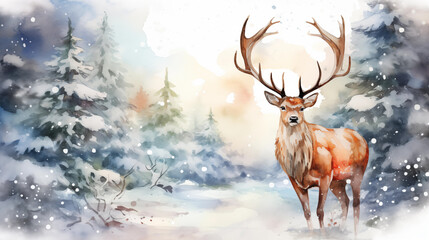 watercolor of reindeer