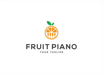 modern music fruit nutrition logo icon. orange piano logo design vector silhouette illustration - obrazy, fototapety, plakaty