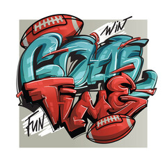 Rugby print with ball illustration. American football. Rugby ball. Sport Banner on white background. Slogan Goal time for t shirt design. © Kseniia Koval