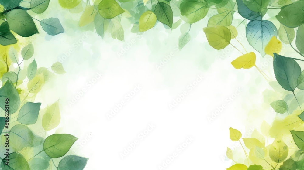 Poster close-up of light green leaves and sunlight. blurred background. beautiful natural bokeh. copy the s